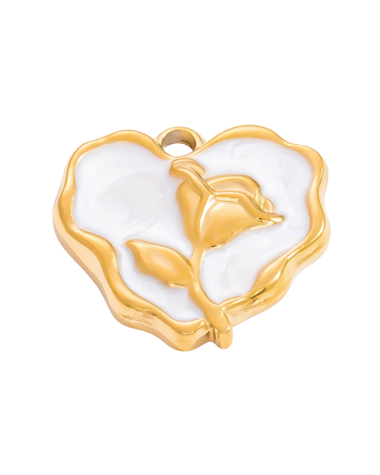 Charm corazon esmaltado flor en el centro